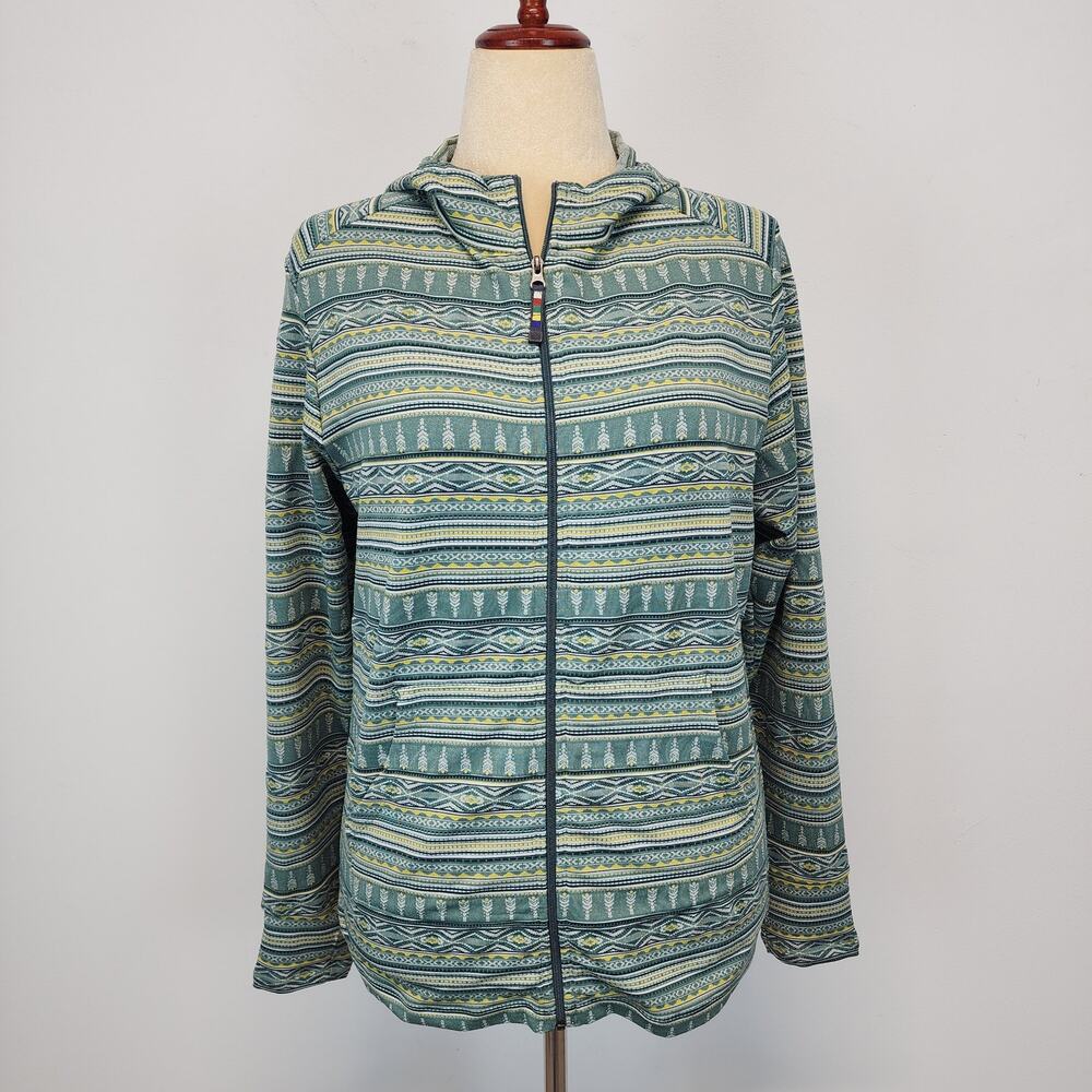 Sherpa Adventure Womens Full Zip Jacket Size XL Green Aztec Lightweight Outdoor